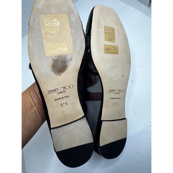 Jimmy Choo Patent Leather Semi-Sheer Ballet Flats Black Leather Slip-On 37.5 - Picture 3 of 10